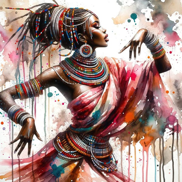 World Culture: Watercolor African Dancer I by Chromatic Fusion Studio