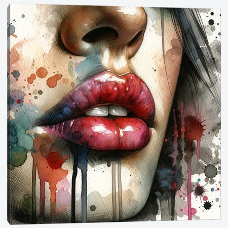 Watercolor Women Lips I Canvas Print #CFS293} by Chromatic Fusion Studio Canvas Art Print