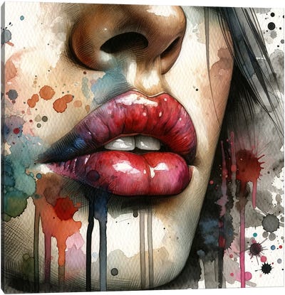 Watercolor Women Lips I Canvas Art Print - Chromatic Fusion Studio