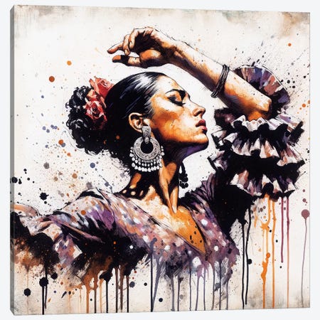 Watercolor Flamenco Dancer I Canvas Print #CFS298} by Chromatic Fusion Studio Canvas Art Print