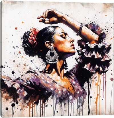 Watercolor Flamenco Dancer I Canvas Art Print - Chromatic Fusion Studio