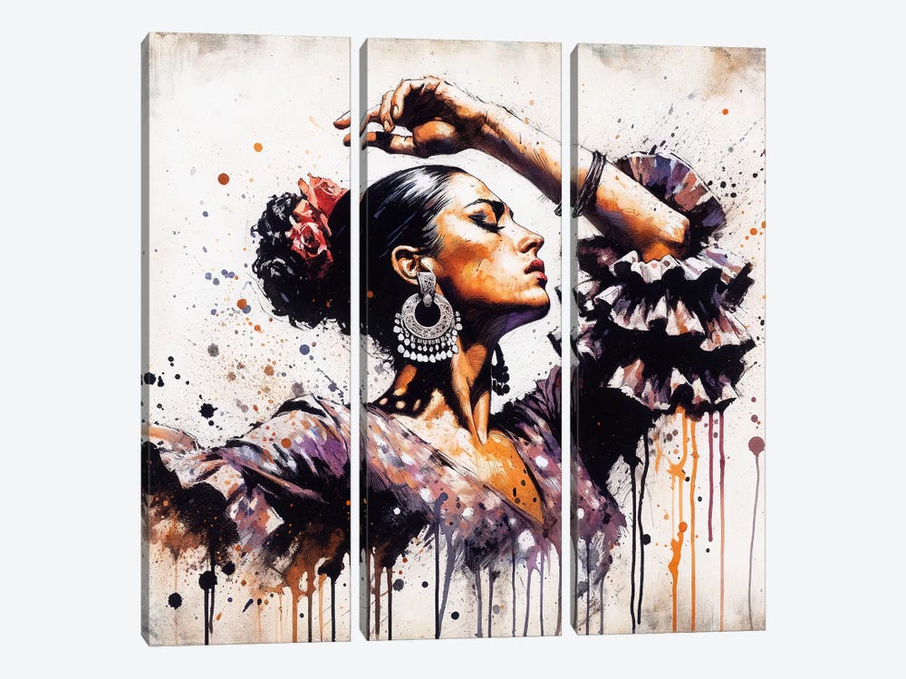 Watercolor Flamenco Dancer I by Chromatic Fusion Studio 3-piece Canvas Print