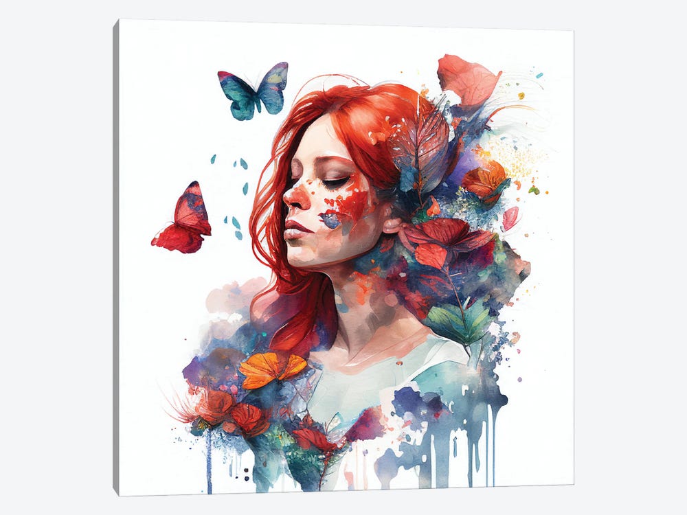 Watercolor Floral Red Hair Woman II by Chromatic Fusion Studio 1-piece Canvas Art