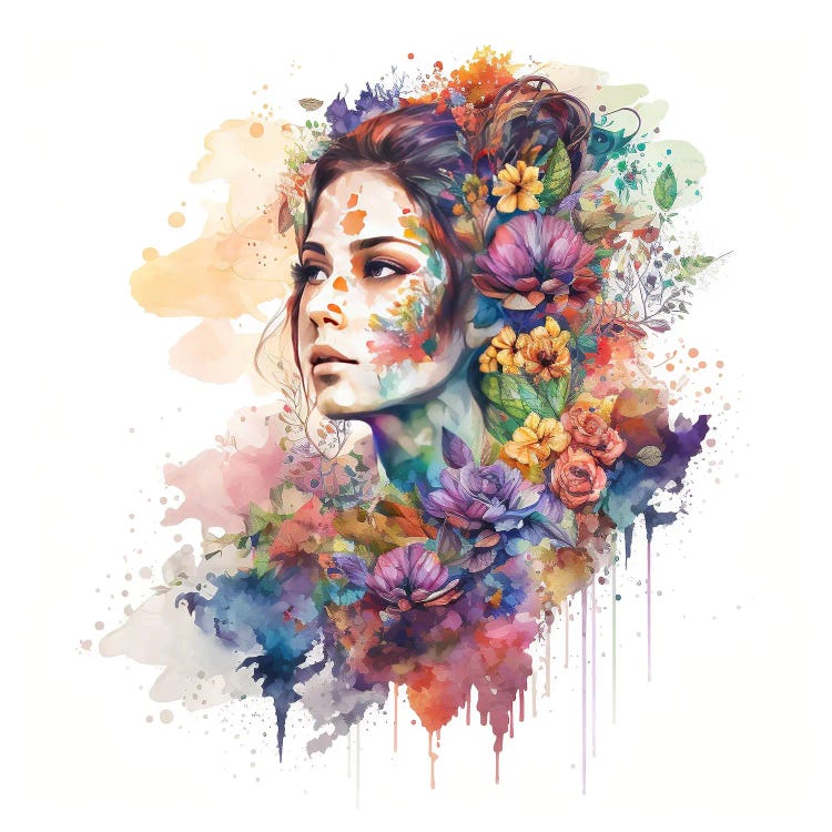 Watercolor Floral Woman III