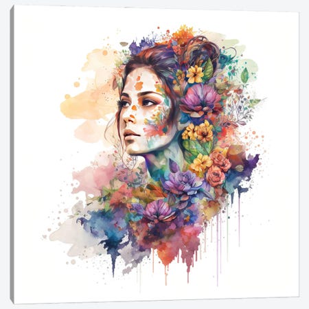 Watercolor Floral Woman III Canvas Print #CFS29} by Chromatic Fusion Studio Canvas Art