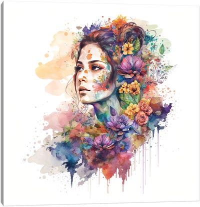 Watercolor Floral Woman III Canvas Art Print - Chromatic Fusion Studio