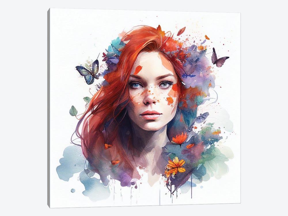 Watercolor Floral Red Hair Woman III by Chromatic Fusion Studio 1-piece Canvas Print