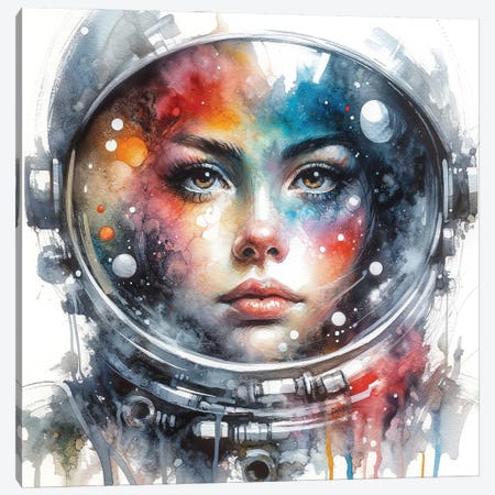 Watercolor Woman Astronaut Canvas Print #CFS307} by Chromatic Fusion Studio Canvas Art