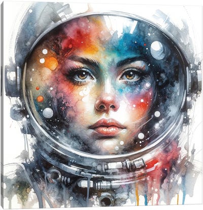 Watercolor Woman Astronaut Canvas Art Print - Chromatic Fusion Studio