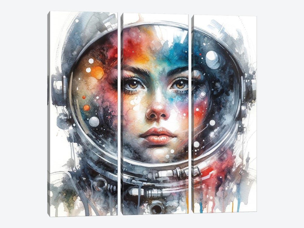 Watercolor Woman Astronaut by Chromatic Fusion Studio 3-piece Canvas Artwork