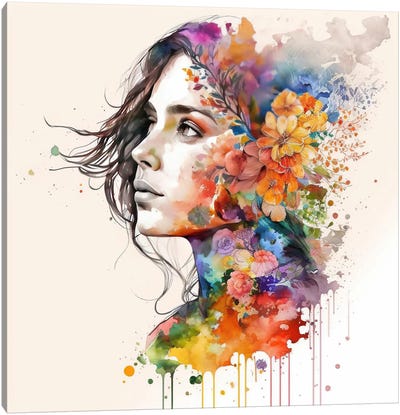 Watercolor Floral Woman VI Canvas Art Print - Chromatic Fusion Studio