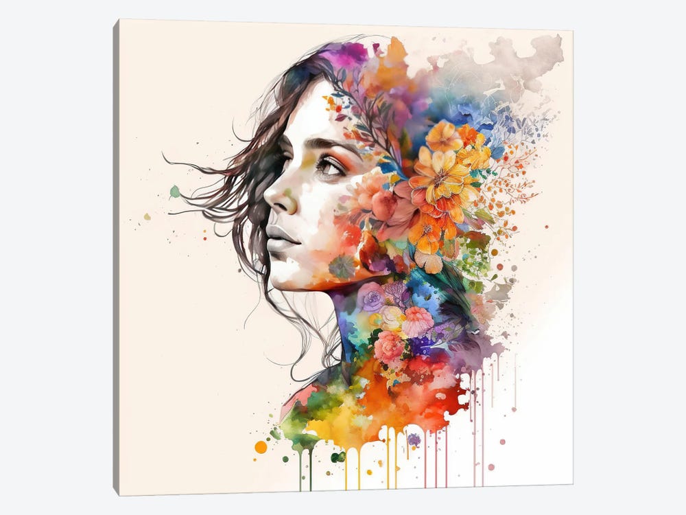 Watercolor Floral Woman VI by Chromatic Fusion Studio 1-piece Art Print
