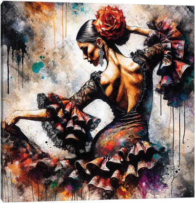 Watercolor Flamenco Dancer IV Canvas Art Print - Best Selling Floral Art