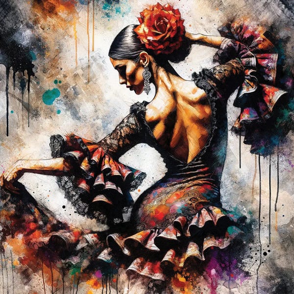 Floral & Botanical: Watercolor Flamenco Dancer IV by Chromatic Fusion Studio