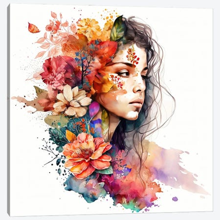 Watercolor Floral Woman VII Canvas Print #CFS31} by Chromatic Fusion Studio Canvas Art Print