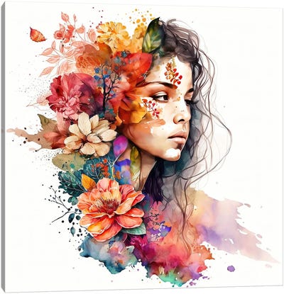 Watercolor Floral Woman VII Canvas Art Print - Chromatic Fusion Studio