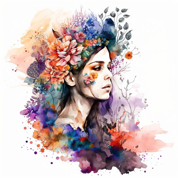 Watercolor Floral Woman VIII