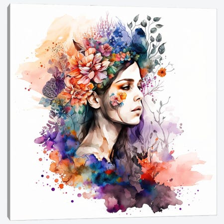 Watercolor Floral Woman VIII Canvas Print #CFS32} by Chromatic Fusion Studio Canvas Print