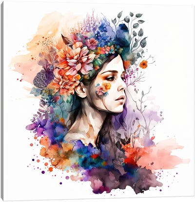 Watercolor Floral Woman VIII Canvas Art Print - Chromatic Fusion Studio