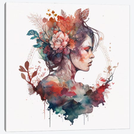 Watercolor Floral Woman IX Canvas Print #CFS33} by Chromatic Fusion Studio Art Print