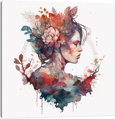 Watercolor Floral Woman IX Canvas Art Print - Chromatic Fusion Studio