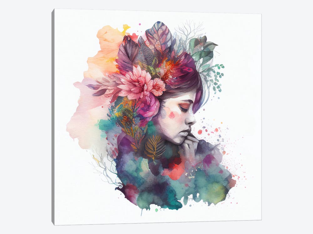 Watercolor Floral Woman X by Chromatic Fusion Studio 1-piece Canvas Print