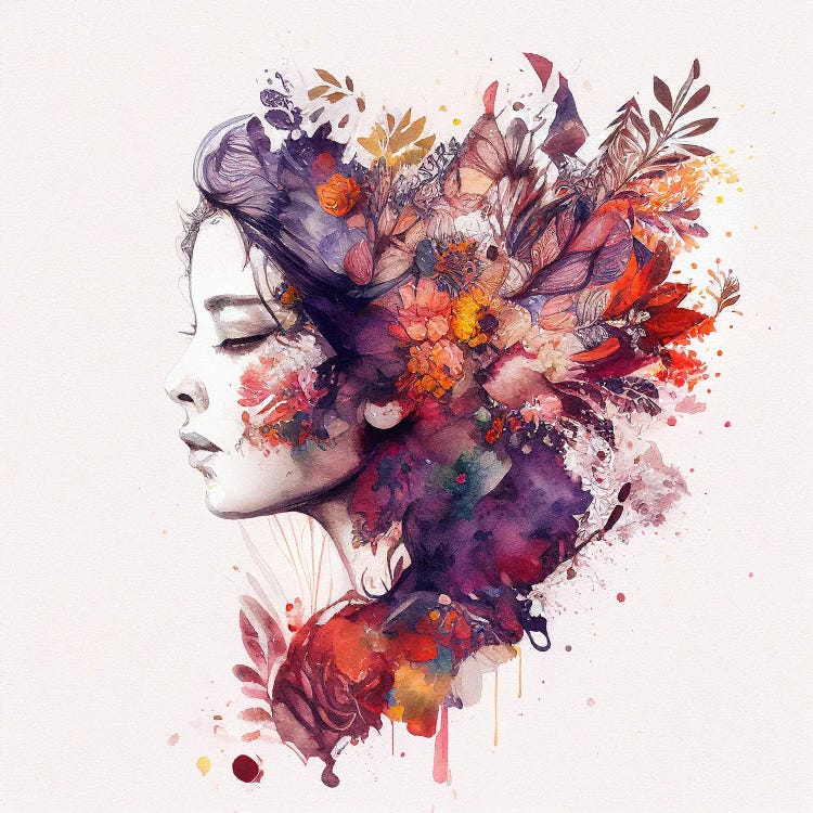 Watercolor Floral Woman XIII