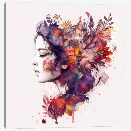 Watercolor Floral Woman XIII Canvas Print #CFS35} by Chromatic Fusion Studio Canvas Artwork