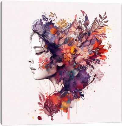 Watercolor Floral Woman XIII Canvas Art Print - Chromatic Fusion Studio