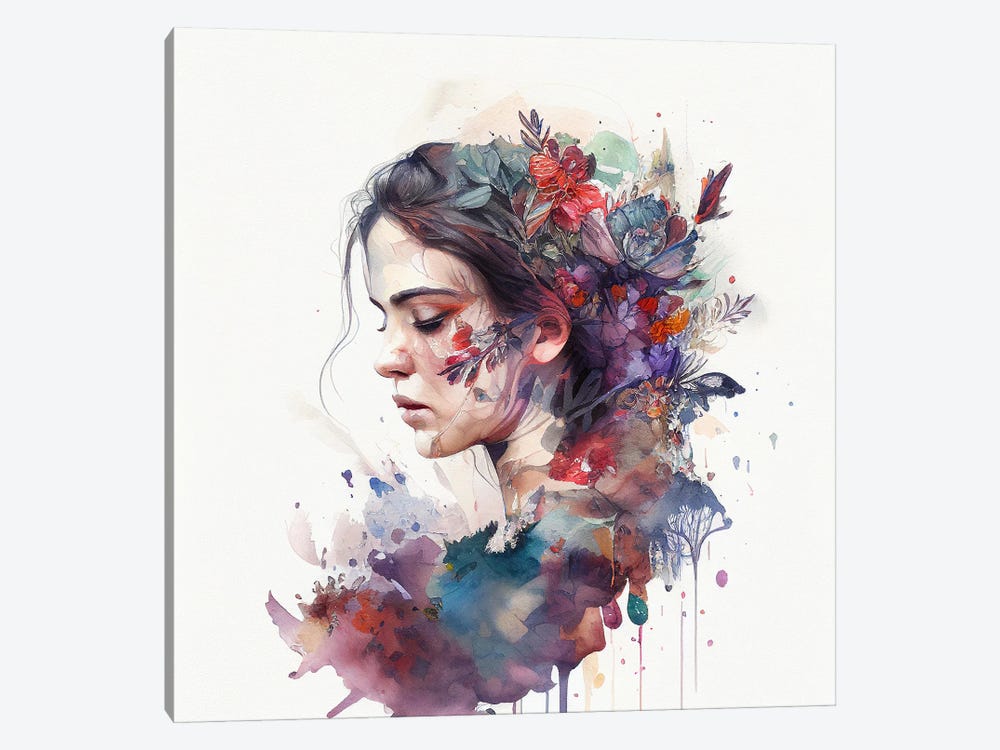 Watercolor Floral Woman XIV by Chromatic Fusion Studio 1-piece Canvas Art Print