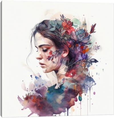 Watercolor Floral Woman XIV Canvas Art Print - Chromatic Fusion Studio