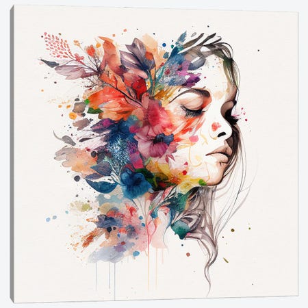 Watercolor Floral Woman XV Canvas Print #CFS37} by Chromatic Fusion Studio Canvas Artwork