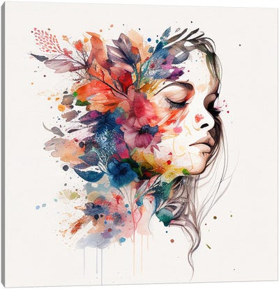 Watercolor Floral Woman XV Canvas Art Print - Chromatic Fusion Studio