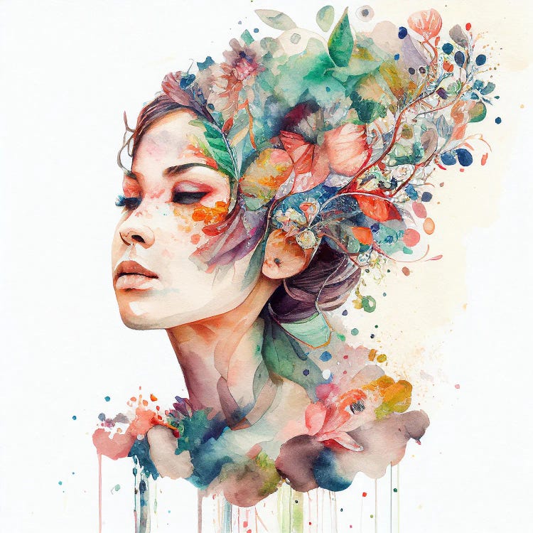 Watercolor Floral Woman XVI