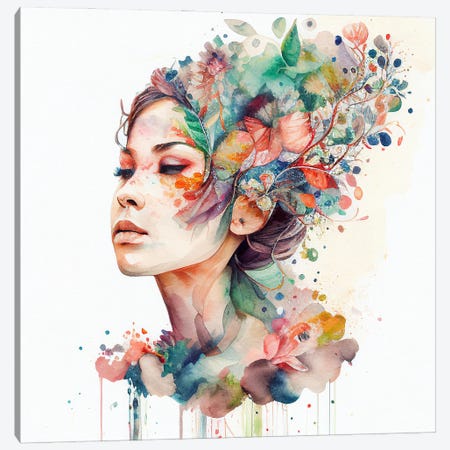 Watercolor Floral Woman XVI Canvas Print #CFS38} by Chromatic Fusion Studio Canvas Art Print
