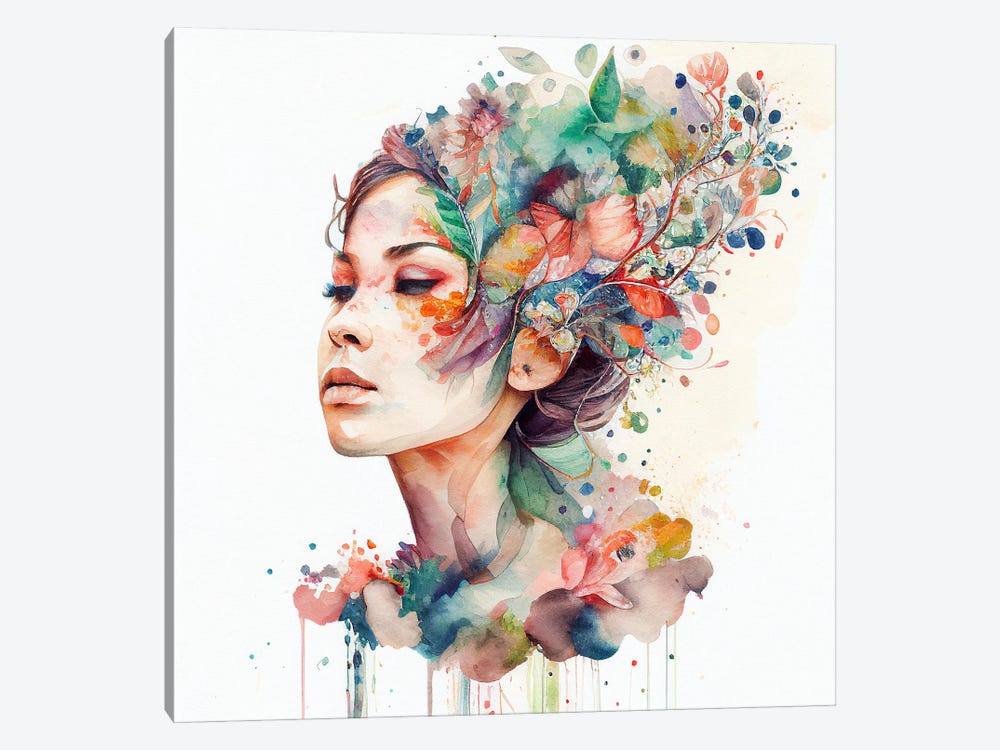Watercolor Floral Woman XVI by Chromatic Fusion Studio 1-piece Canvas Art Print