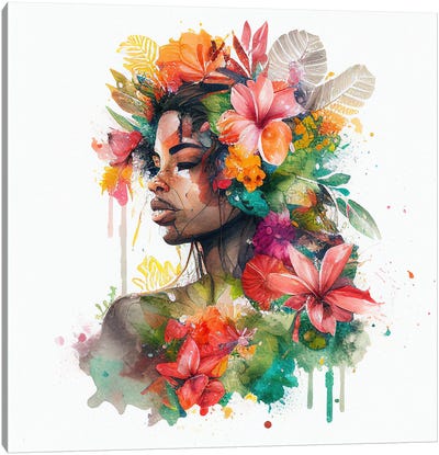 Watercolor Tropical Woman I Canvas Art Print - Chromatic Fusion Studio