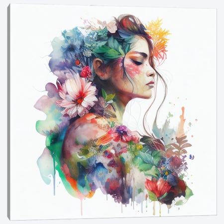 Watercolor Tropical Woman IV Canvas Print #CFS3} by Chromatic Fusion Studio Art Print