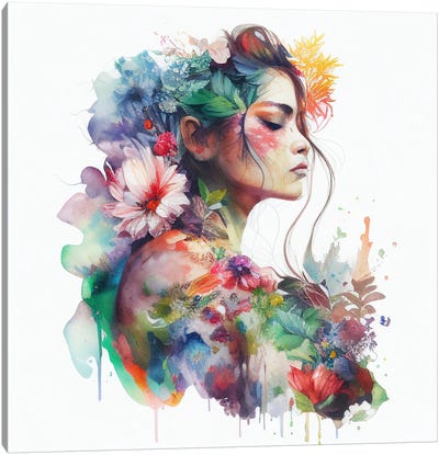 Watercolor Tropical Woman IV Canvas Art Print - Chromatic Fusion Studio