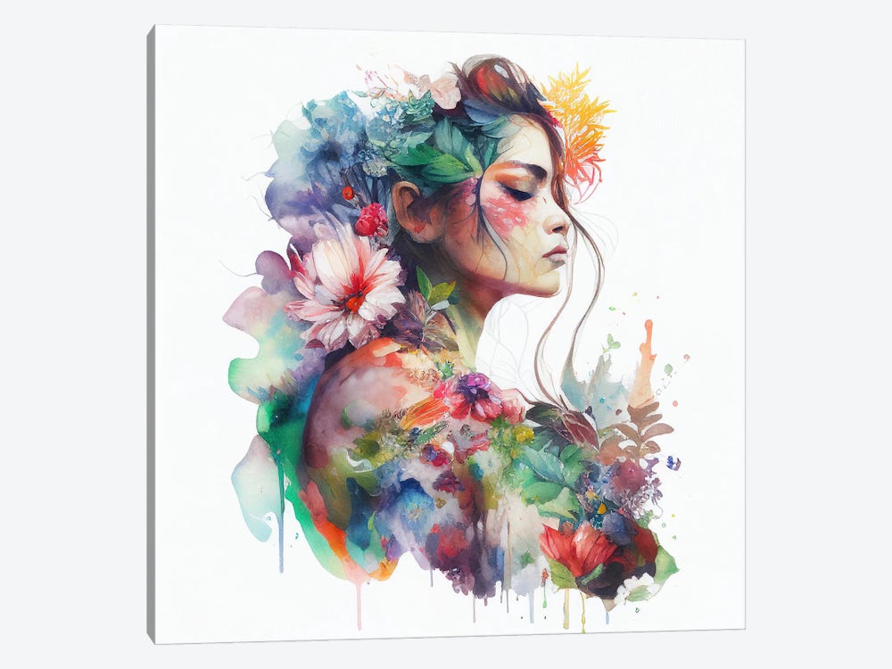Watercolor Tropical Woman IV by Chromatic Fusion Studio 1-piece Canvas Art Print