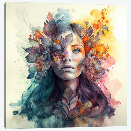 Watercolor Tropical Woman III Canvas Print #CFS40} by Chromatic Fusion Studio Canvas Artwork