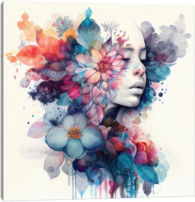Watercolor Tropical Woman V Canvas Art Print - Chromatic Fusion Studio