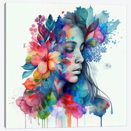 Watercolor Tropical Woman X Canvas Print #CFS42} by Chromatic Fusion Studio Canvas Wall Art