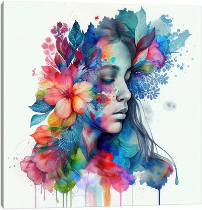 Watercolor Tropical Woman X Canvas Art Print - Chromatic Fusion Studio