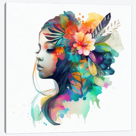Watercolor Tropical Woman XIV Canvas Print #CFS44} by Chromatic Fusion Studio Canvas Print