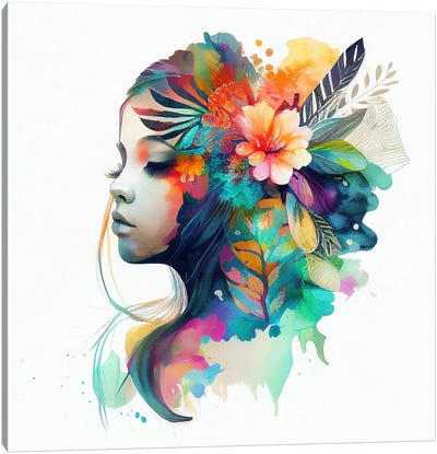 Watercolor Tropical Woman XIV Canvas Art Print - Chromatic Fusion Studio