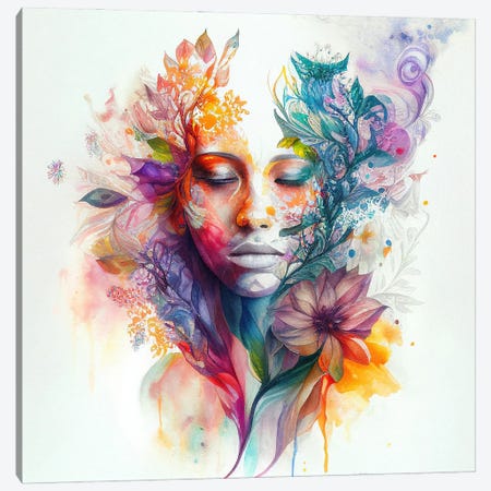Watercolor Tropical Woman XV Canvas Print #CFS45} by Chromatic Fusion Studio Canvas Art Print