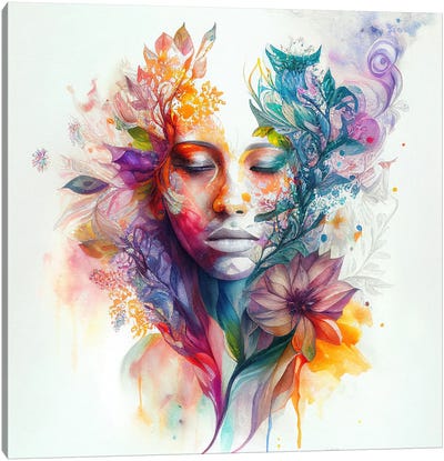 Watercolor Tropical Woman XV Canvas Art Print - Chromatic Fusion Studio