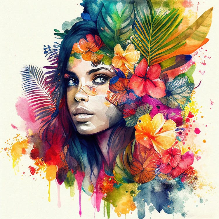 Watercolor Tropical Woman XVII