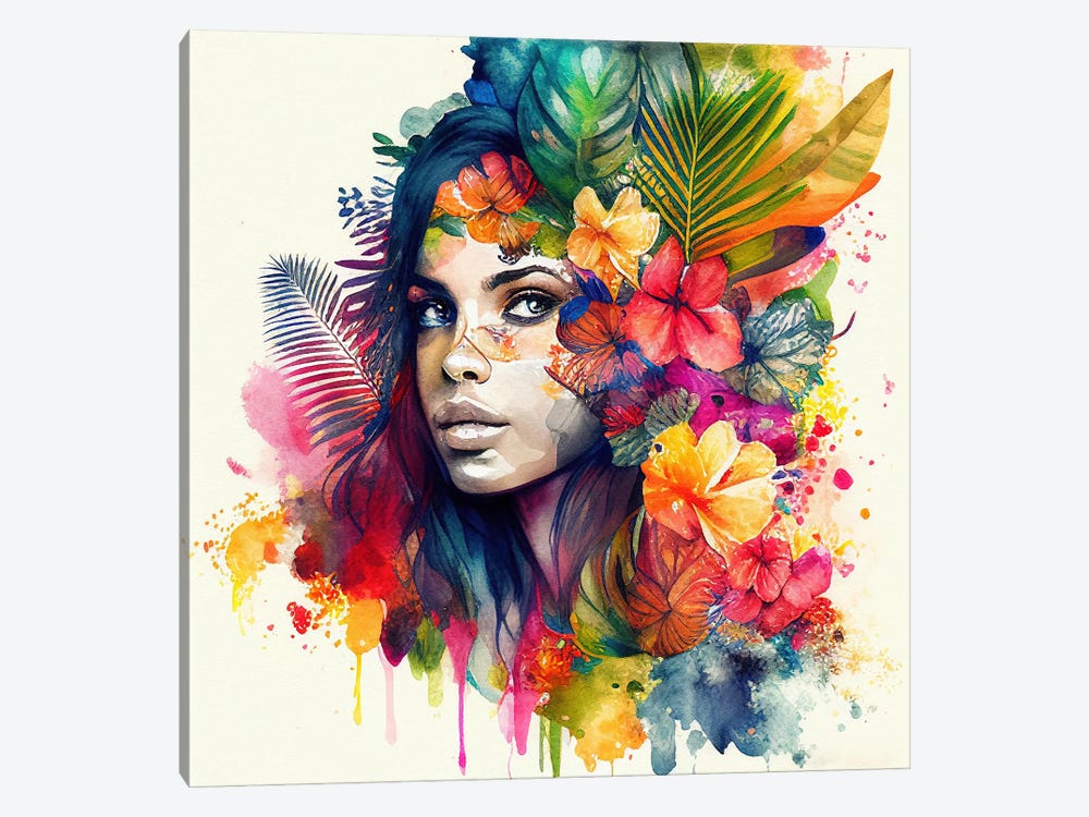 Watercolor Tropical Woman XVII by Chromatic Fusion Studio 1-piece Canvas Art Print